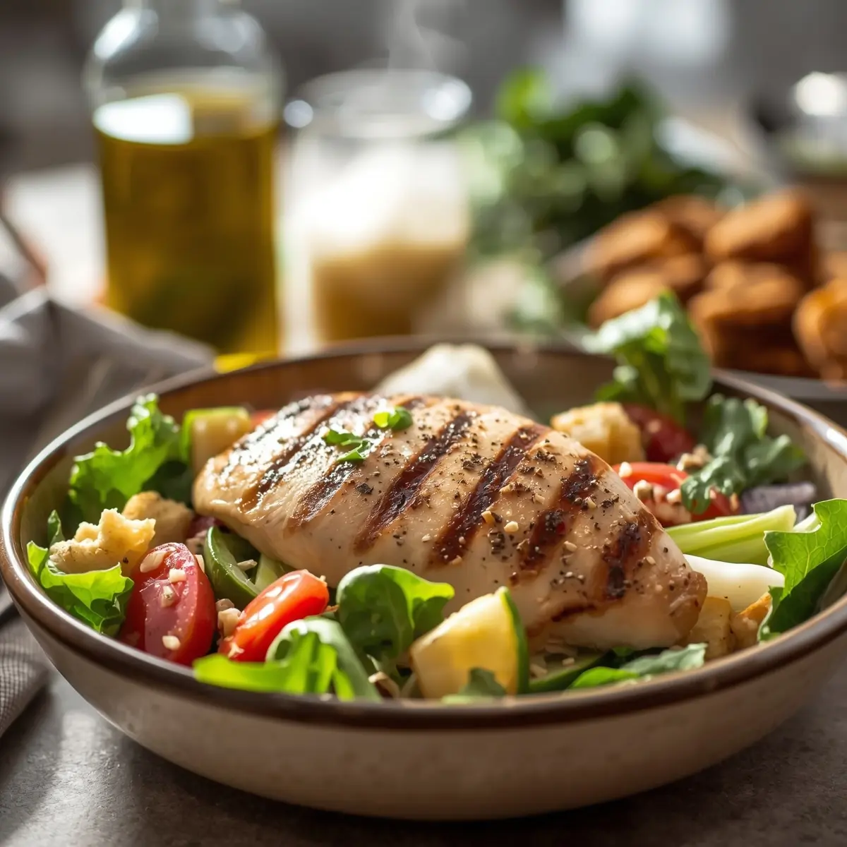 Cooking instructions for grilled chicken Caesar salad