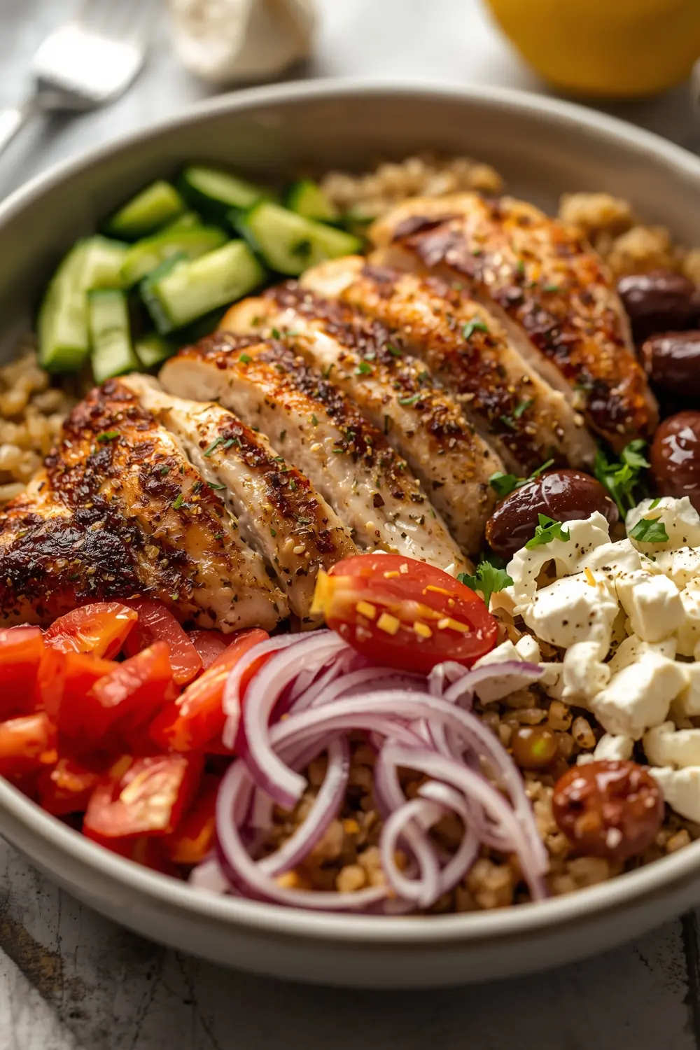 grilled chicken Greek bowl
