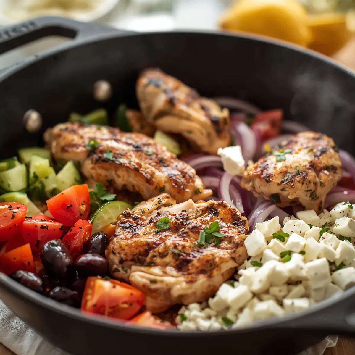 Cooking instructions for grilled chicken Greek bowl