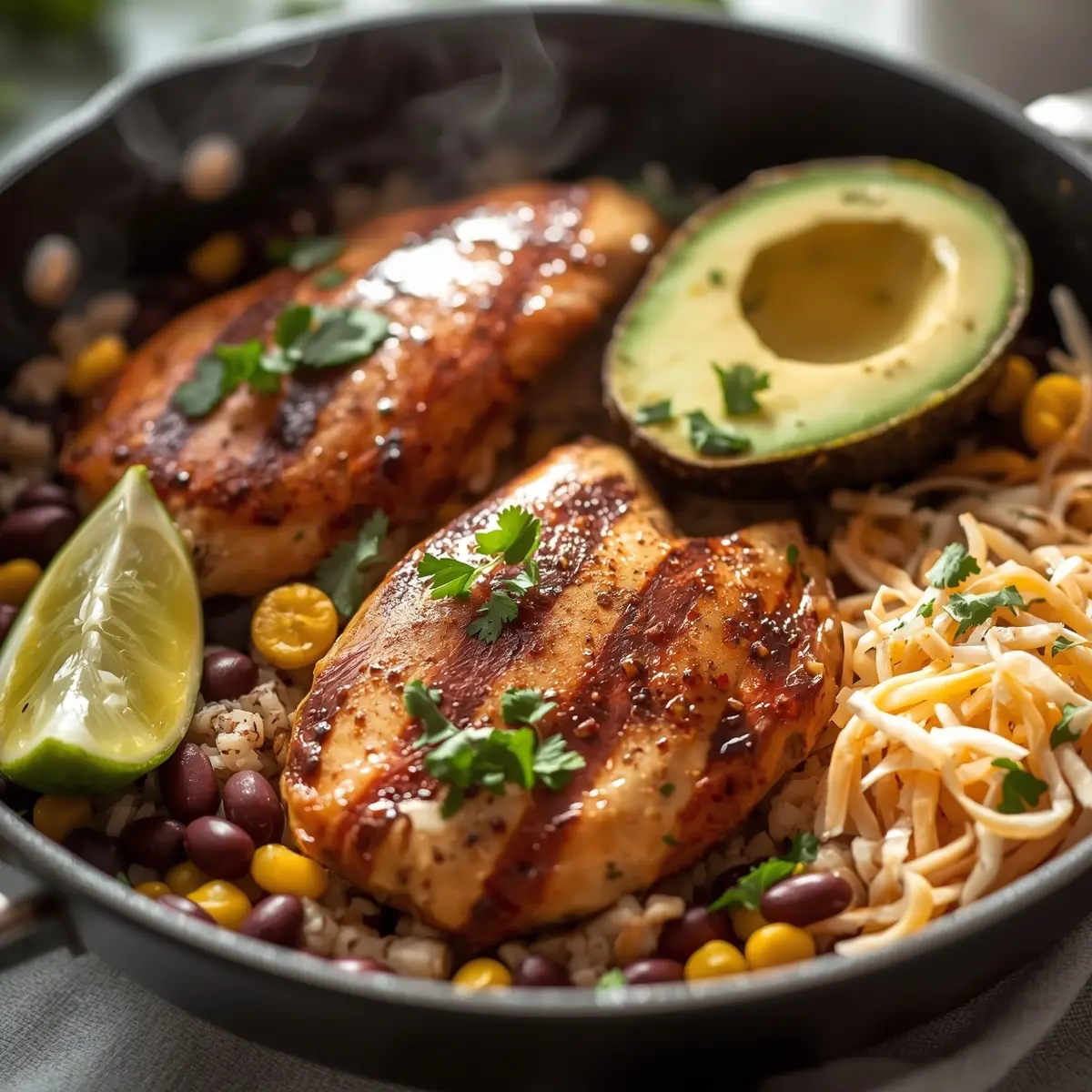 Cooking instructions for grilled chicken burrito bowl
