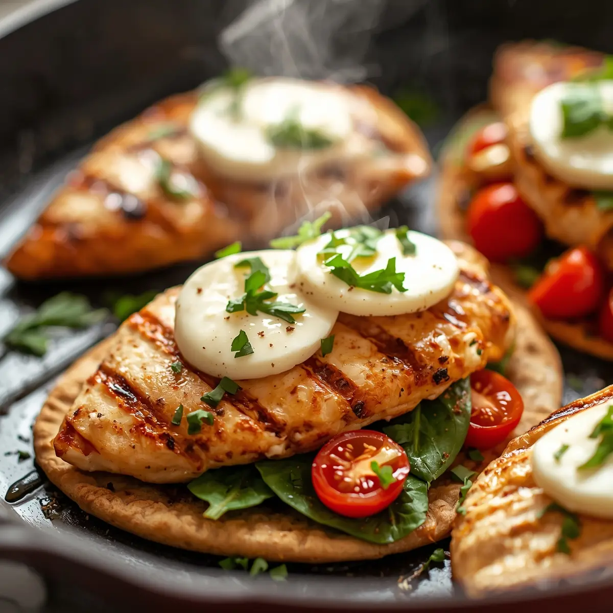 Cooking instructions for grilled chicken flatbread
