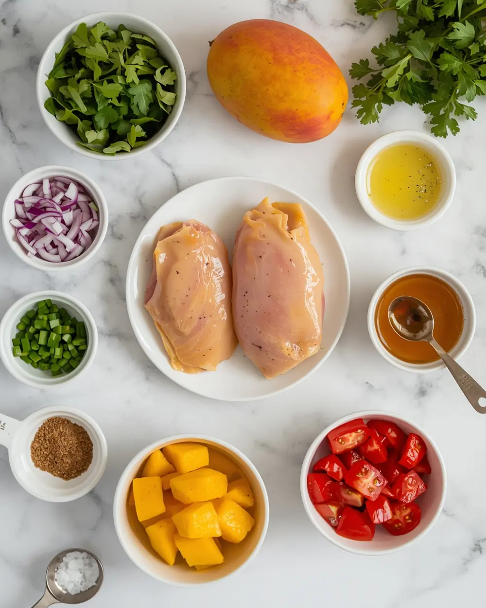 Ingredients for grilled chicken mango salsa