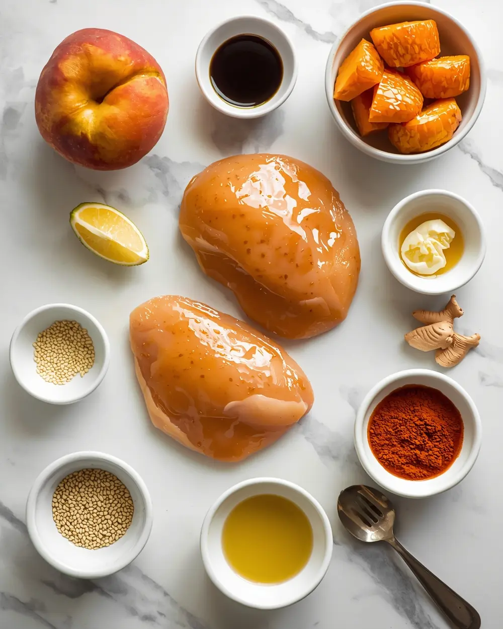 Ingredients for grilled chicken peach glaze