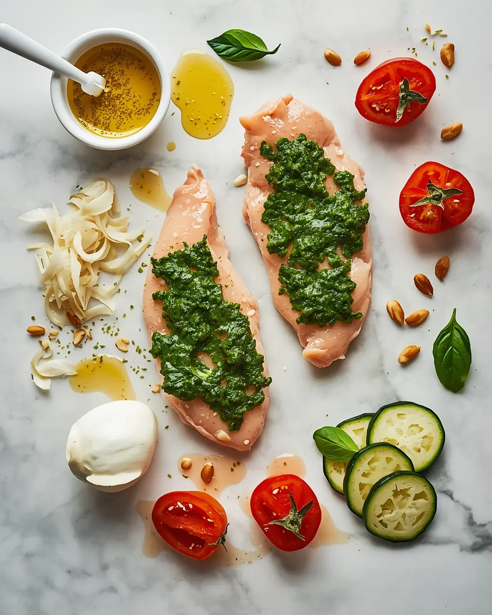 Ingredients for grilled chicken pesto
