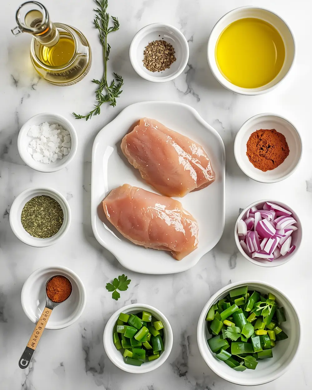 Ingredients for grilled chicken souvlaki Greek