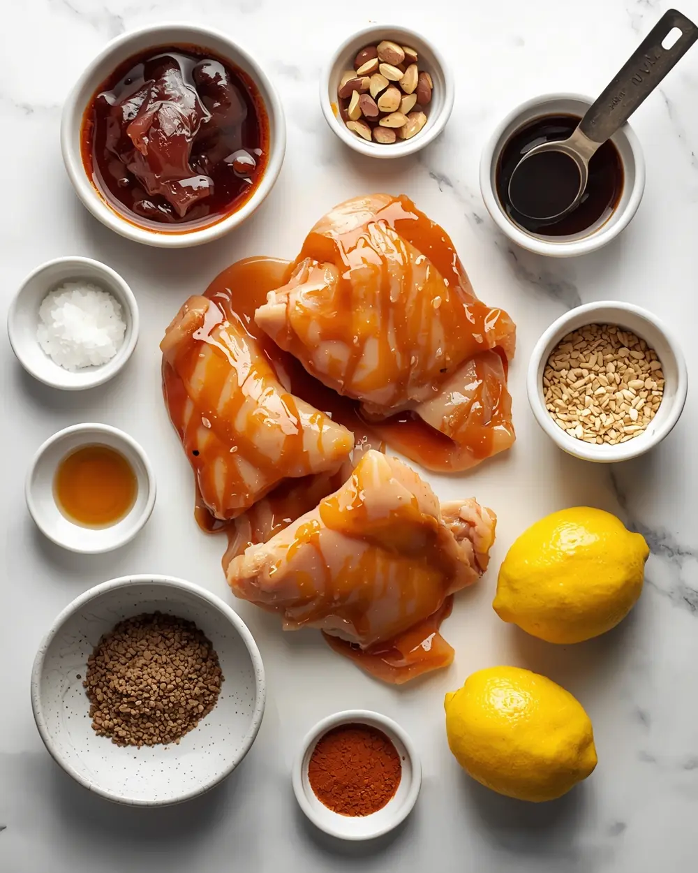Ingredients for grilled chicken thighs sticky BBQ