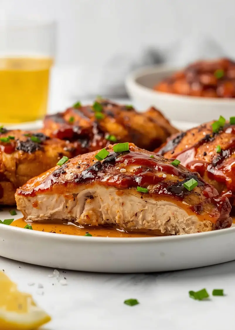 grilled chicken thighs sticky BBQ ready to serve