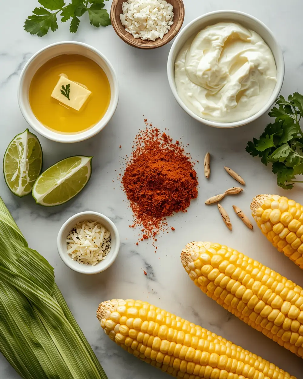 Ingredients for grilled corn elotes