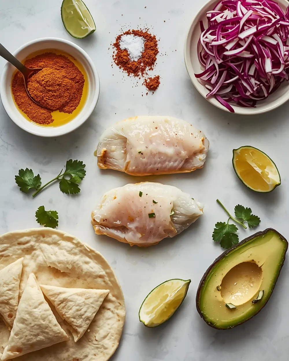 Ingredients for grilled fish tacos