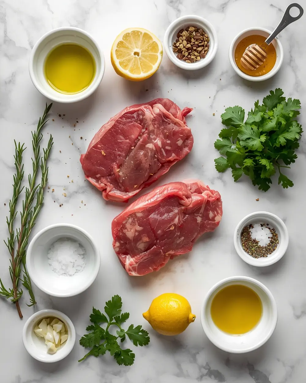 Ingredients for grilled lamb chops lemon herb