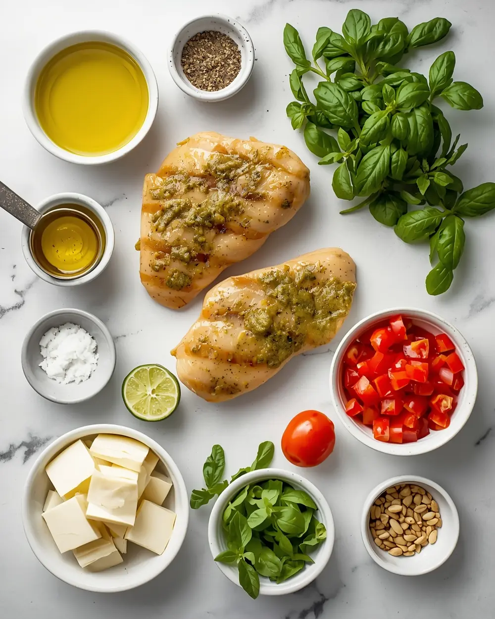 Ingredients for grilled pesto chicken Italian