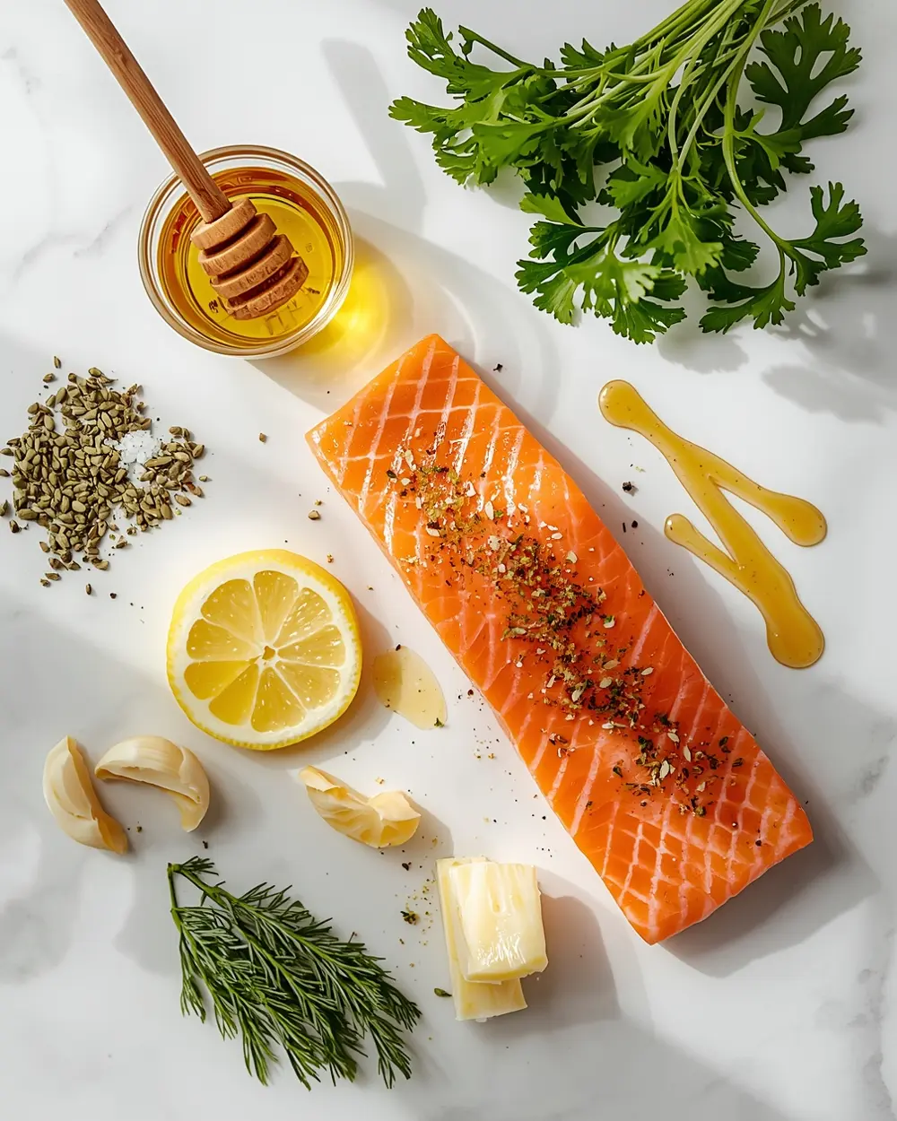 Ingredients for grilled salmon lemon butter