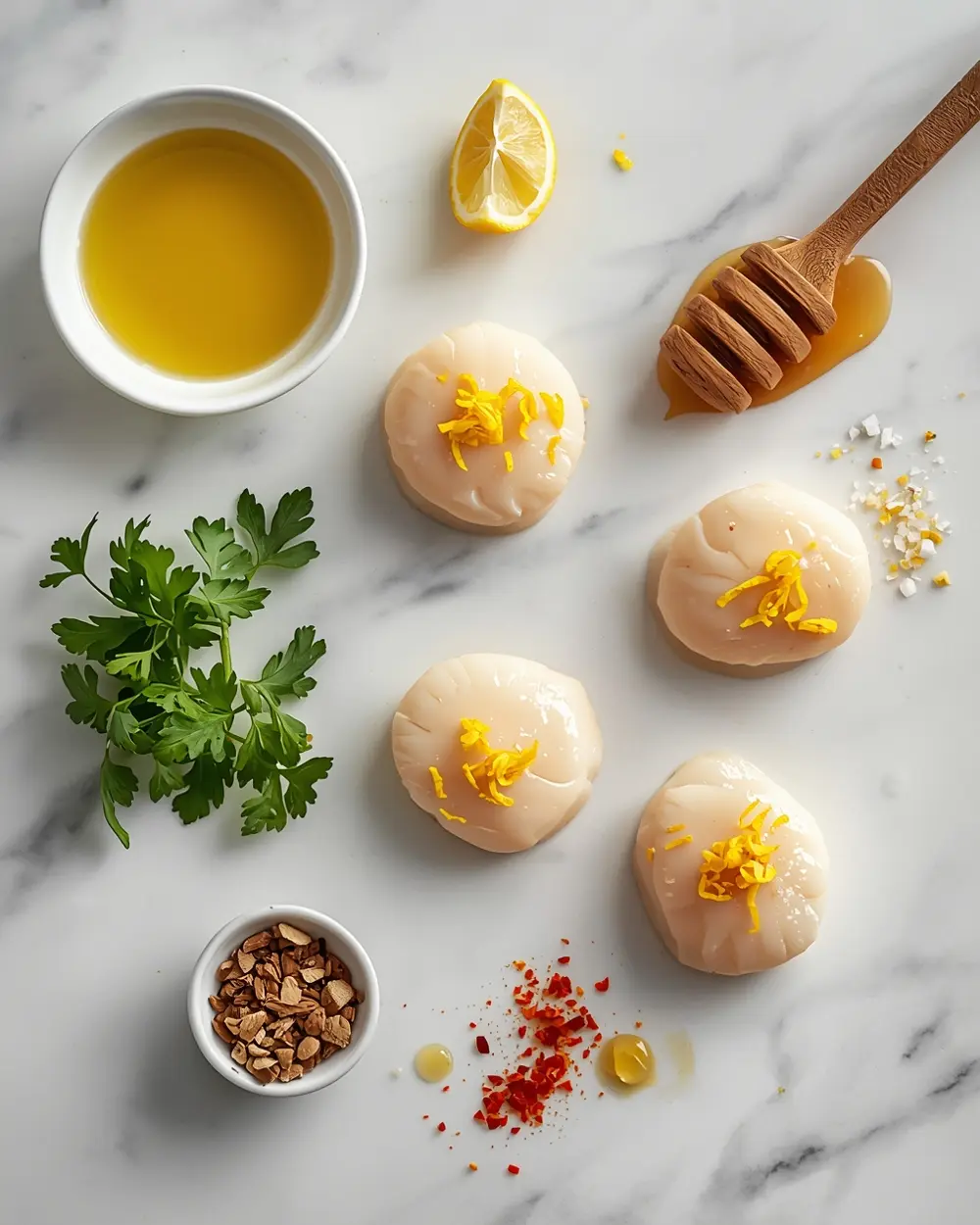 Ingredients for grilled scallops lemon