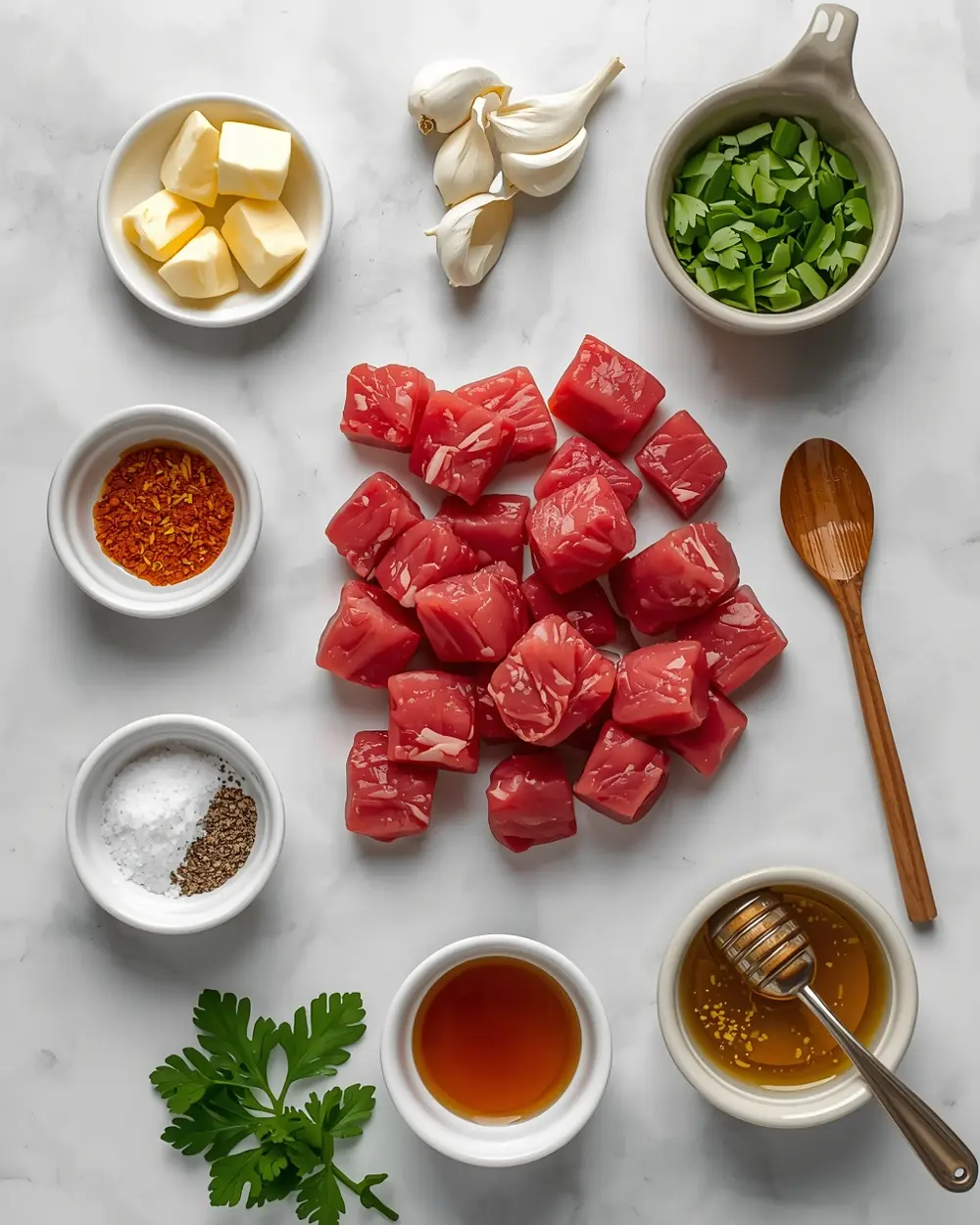 Ingredients for grilled steak bites garlic butter