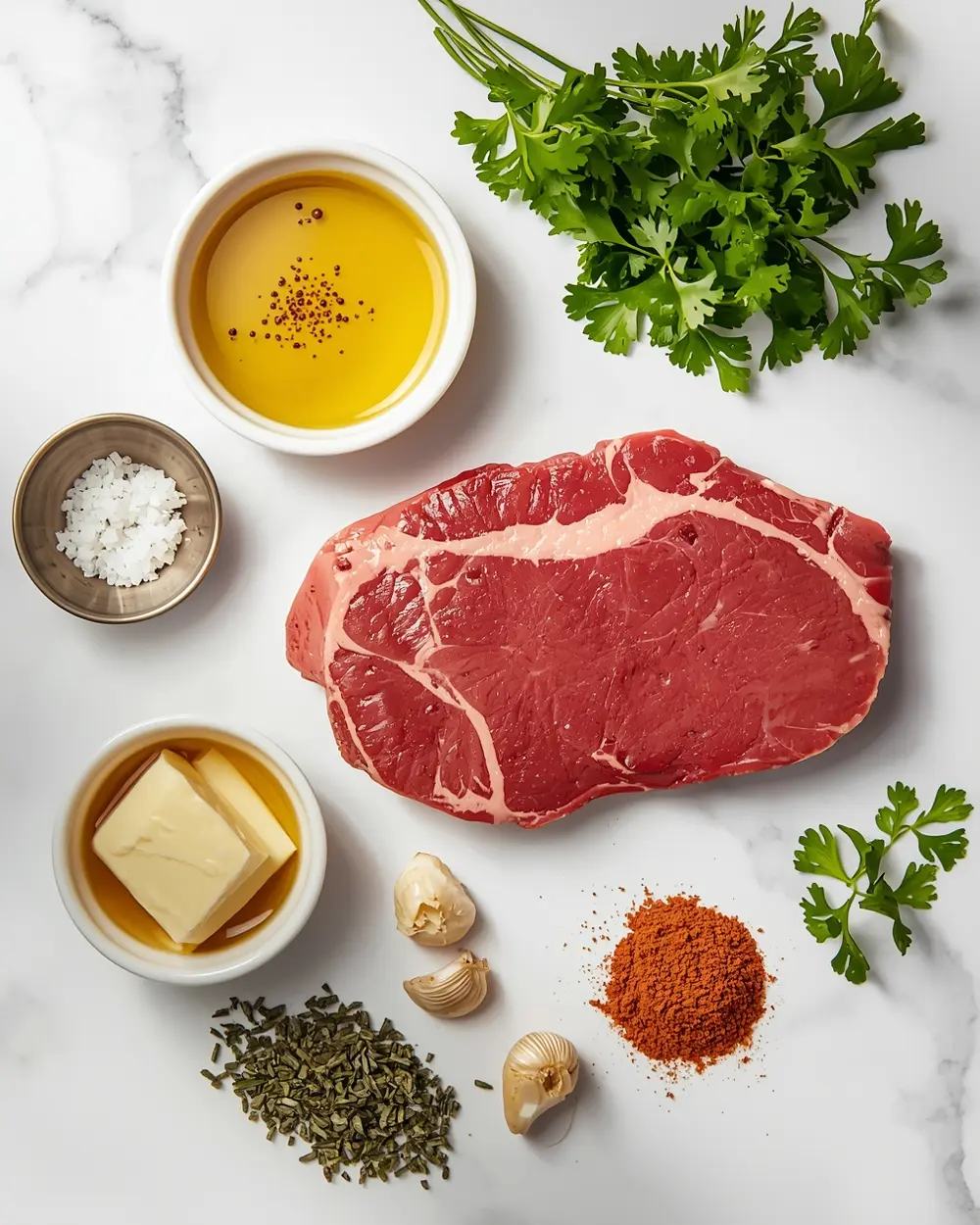 Ingredients for grilled steak garlic butter