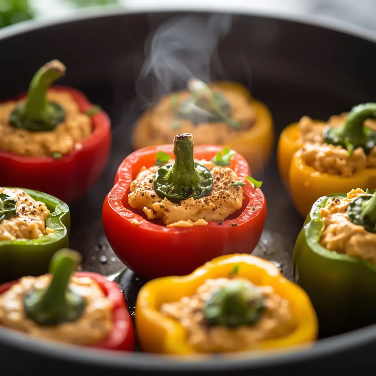 Cooking instructions for hummus stuffed peppers