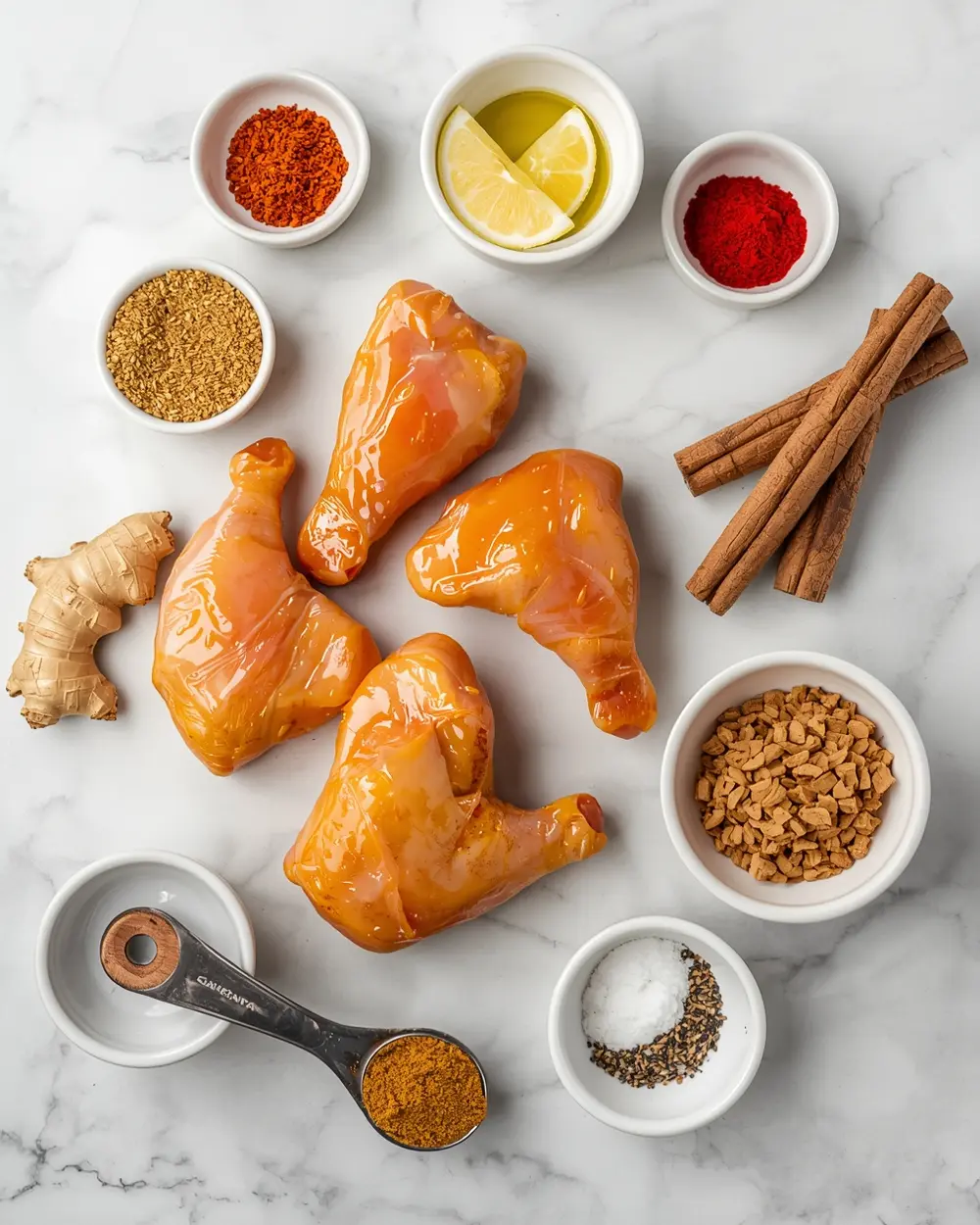 Ingredients for jerk chicken drumsticks smoky