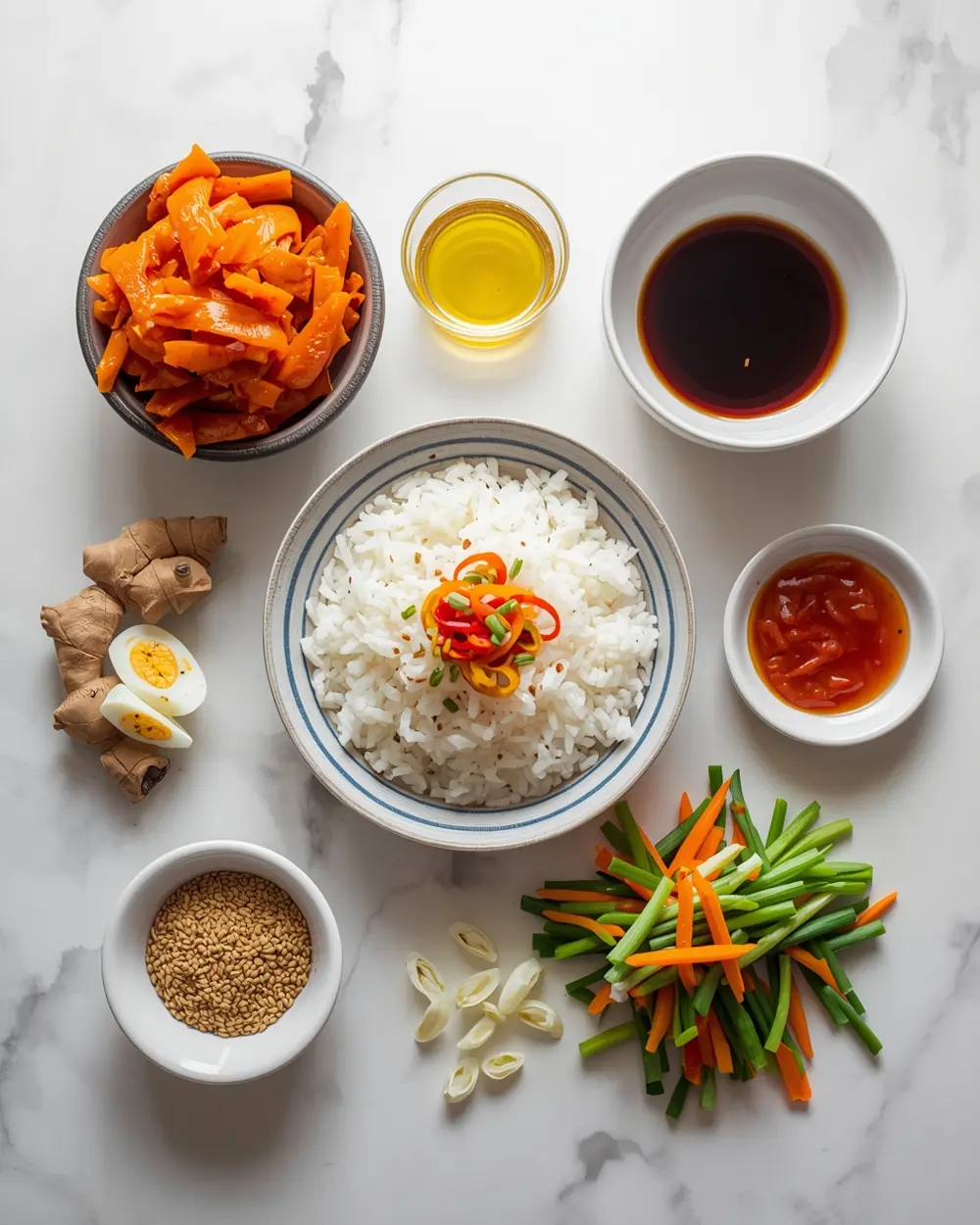 Ingredients for kimchi fried rice