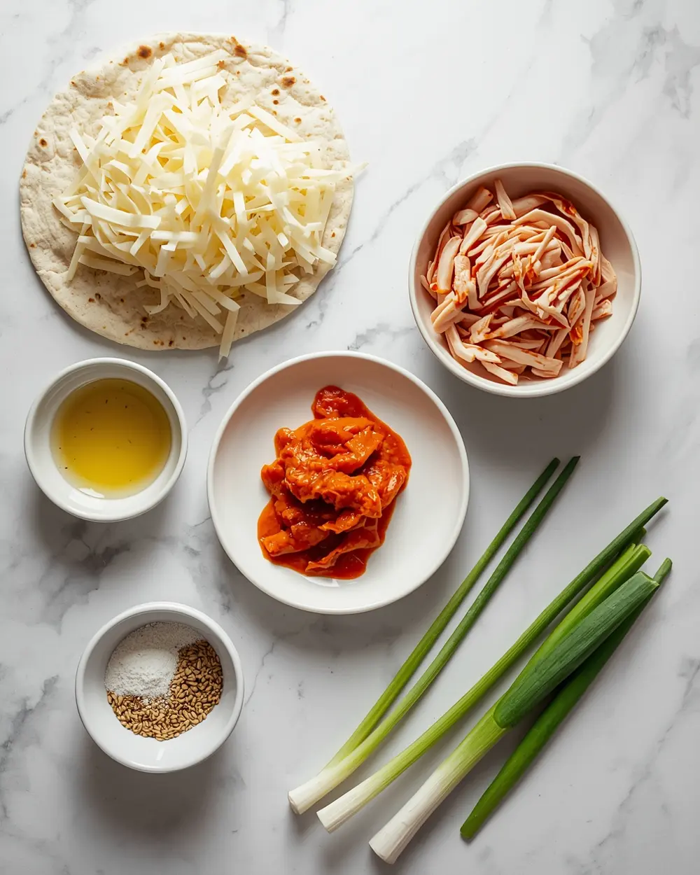 Ingredients for kimchi quesadilla
