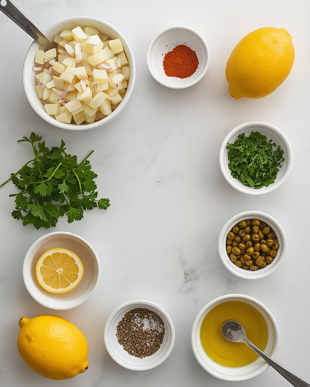 Ingredients for lemon herb potato salad no mayo