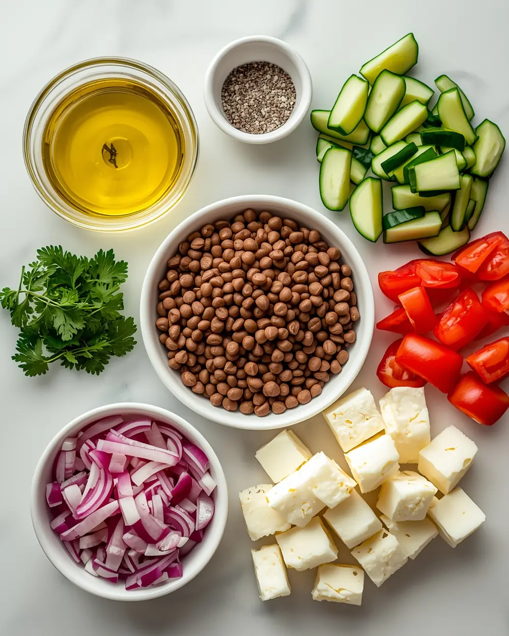 Ingredients for lentil salad summer