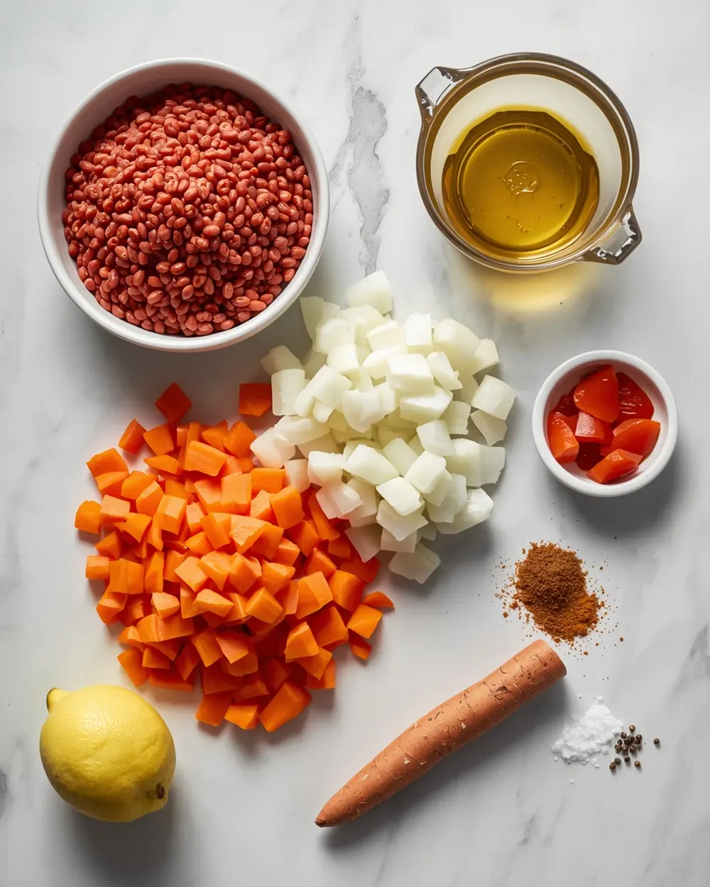 Ingredients for lentil soup summer