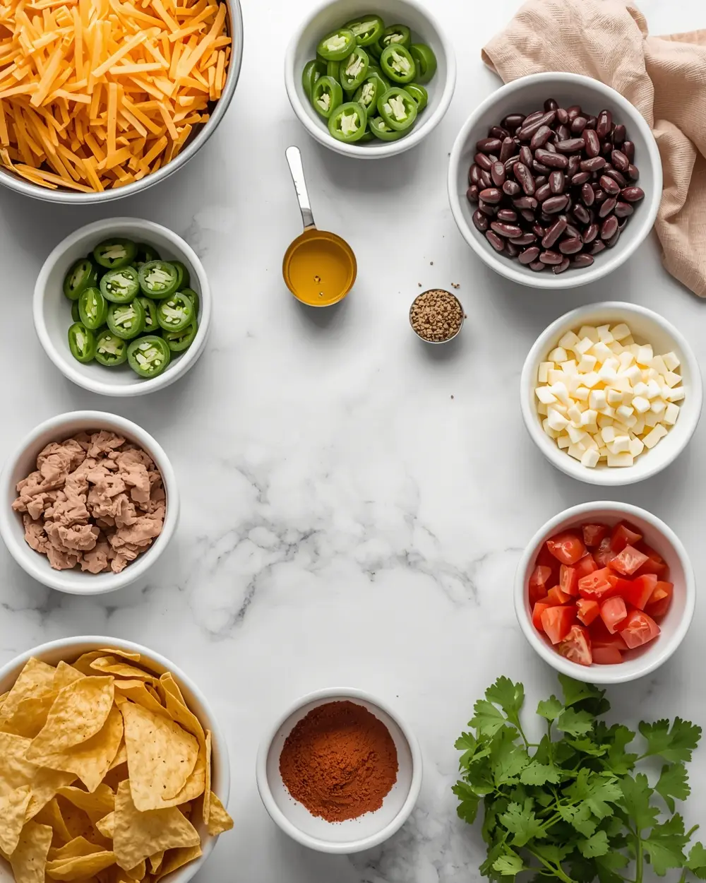 Ingredients for loaded nachos 4th july