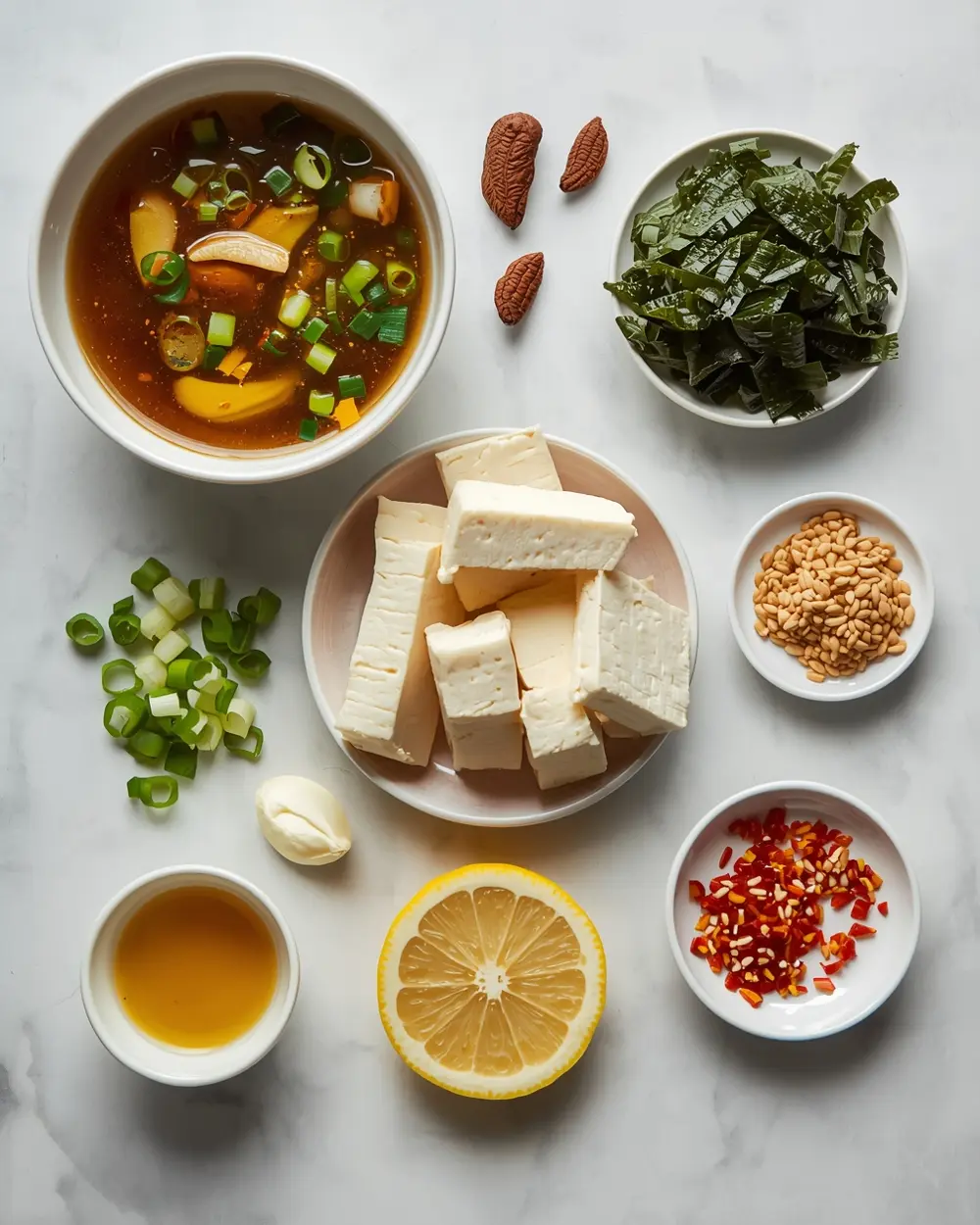 Ingredients for miso soup homemade