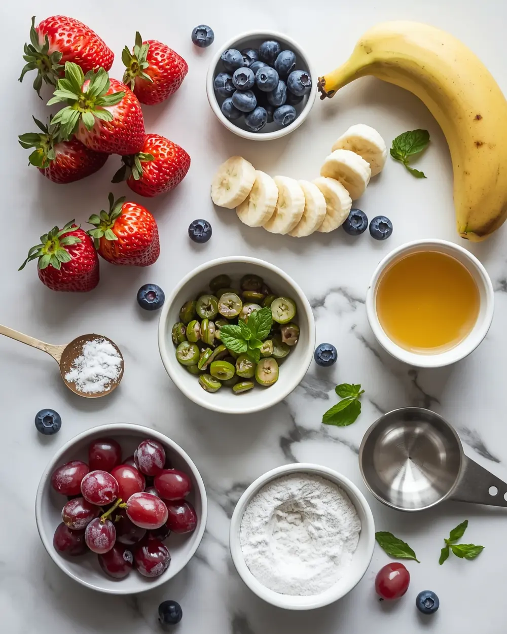 Ingredients for patriotic fruit skewers