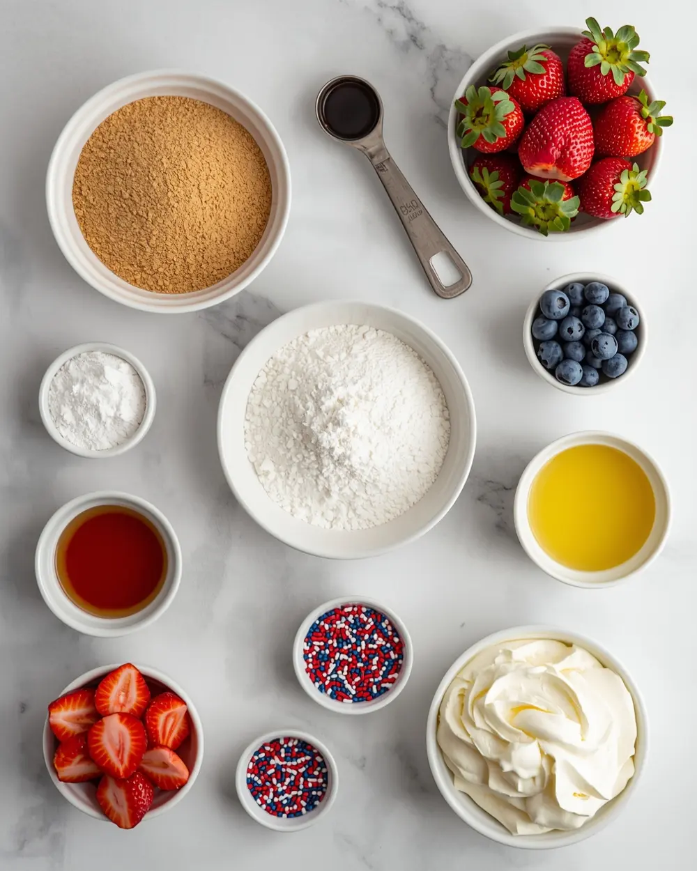 Ingredients for patriotic no bake cheesecake