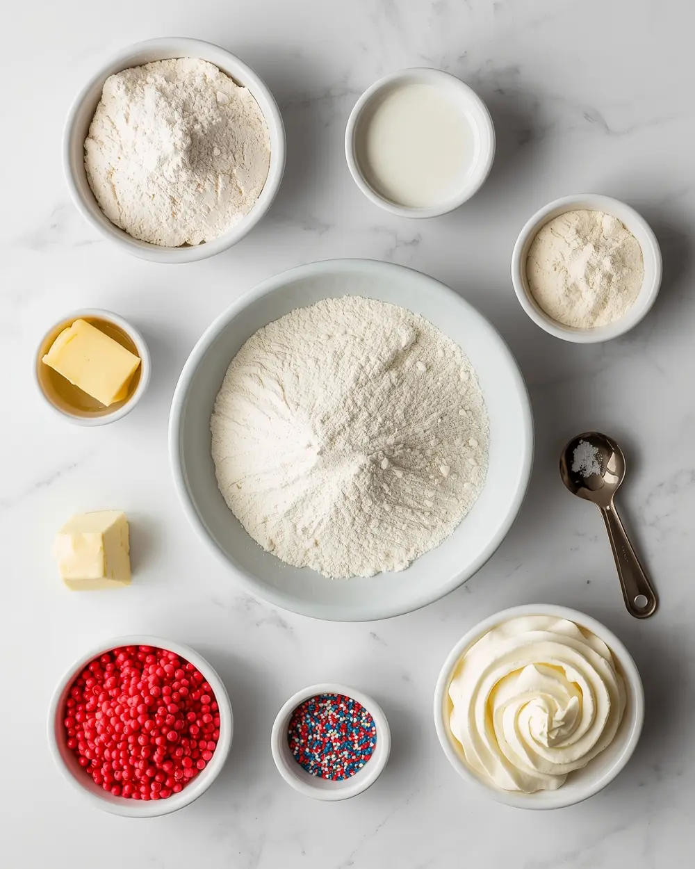 Ingredients for patriotic pull apart cupcakes
