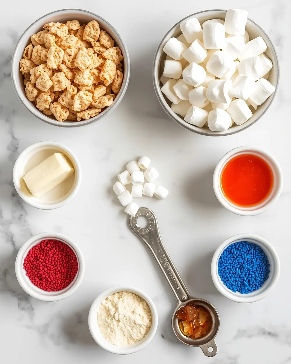 Ingredients for patriotic rice krispie treats