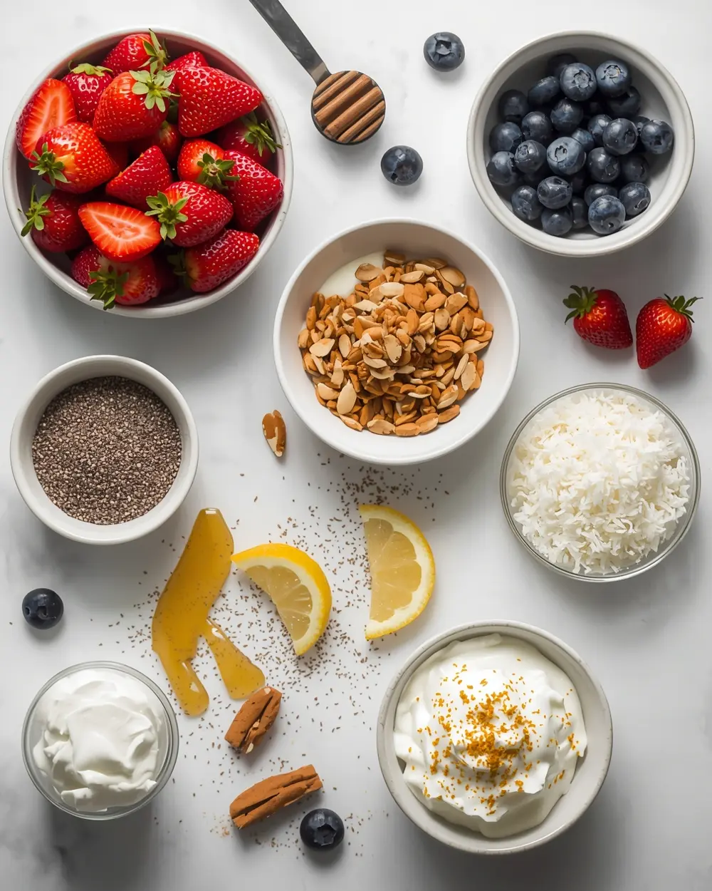 Ingredients for patriotic yogurt parfaits