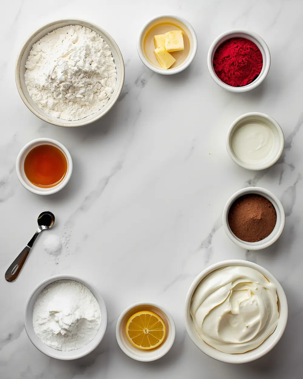 Ingredients for red velvet cupcakes patriotic