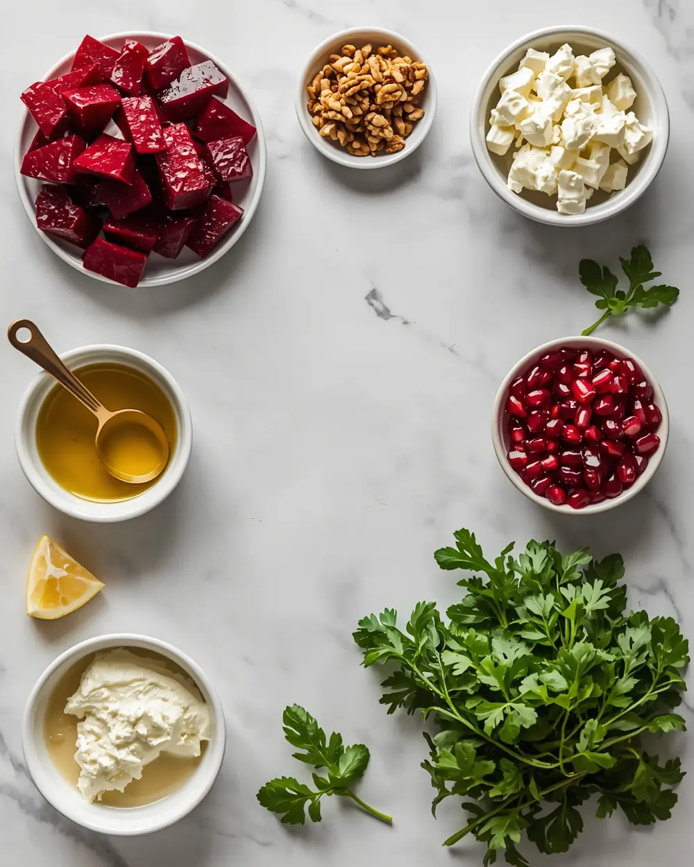 Ingredients for roasted beet goat cheese salad