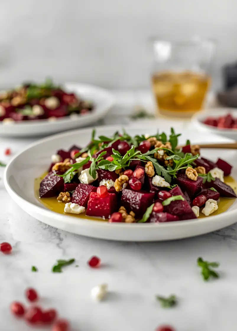 roasted beet goat cheese salad ready to serve