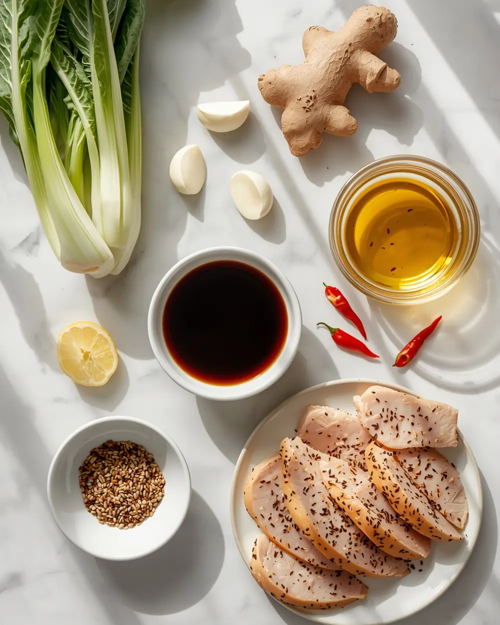 Ingredients for sauteed bok choy garlic