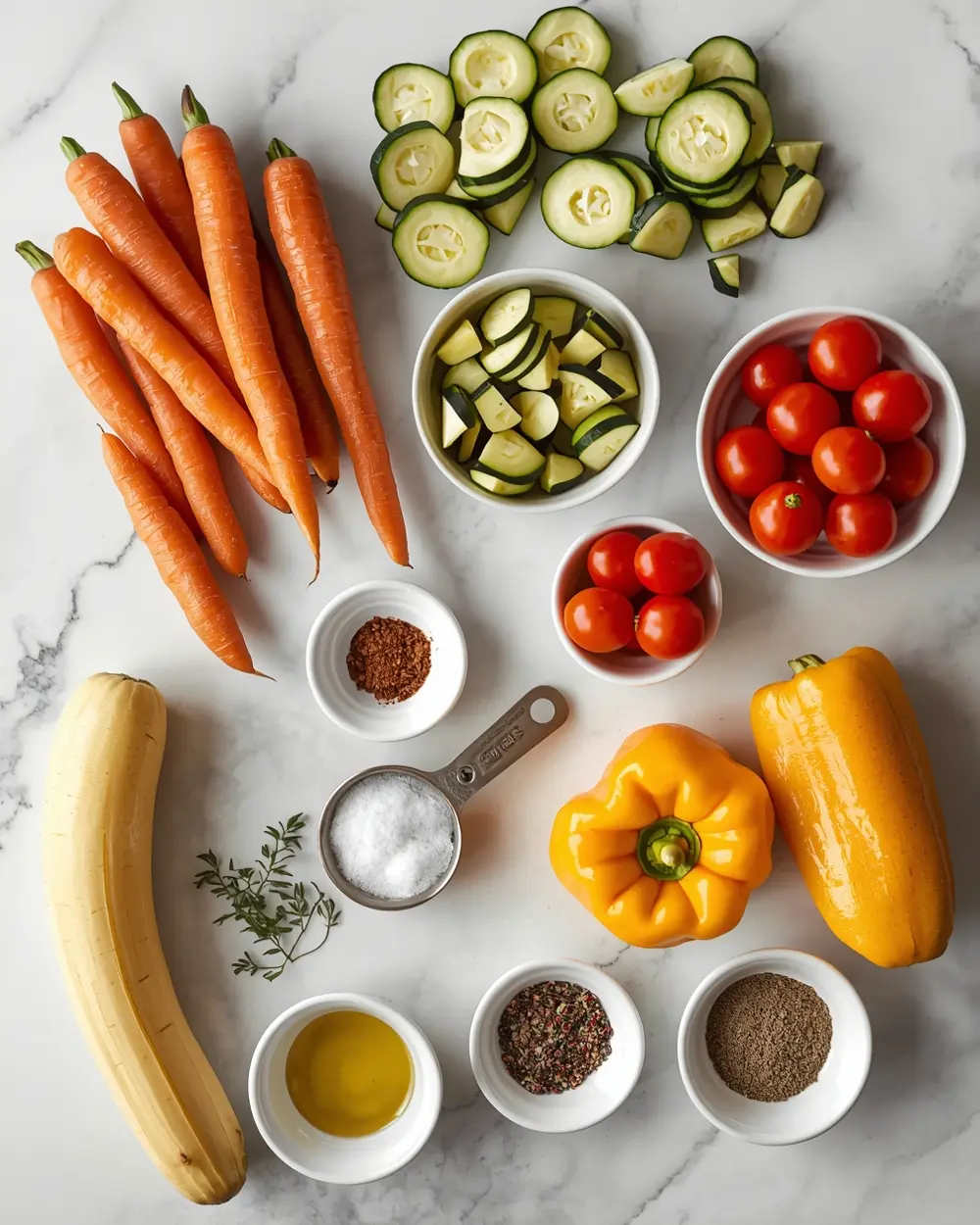 Ingredients for sheet pan roasted summer vegetables