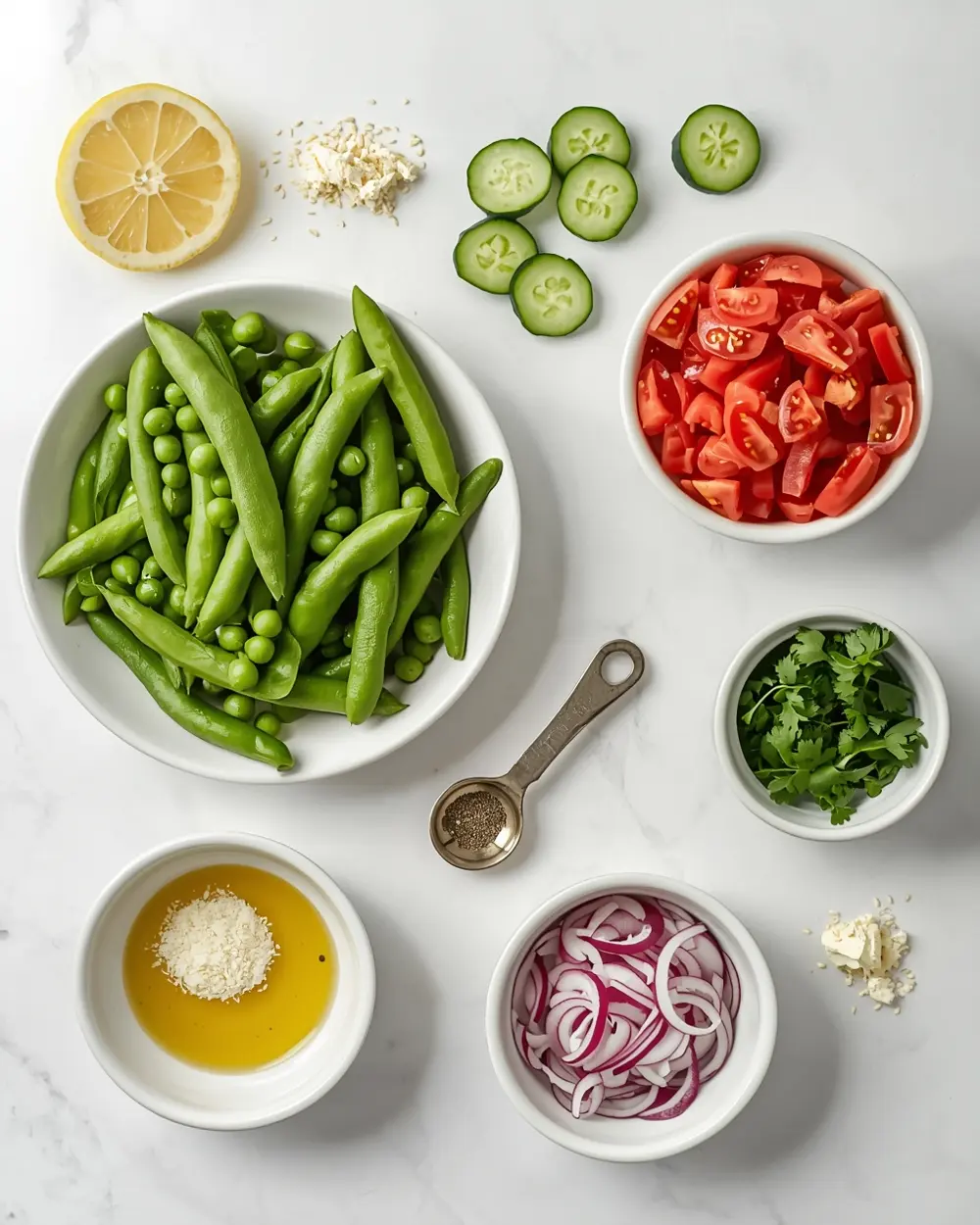 Ingredients for snap pea summer salad