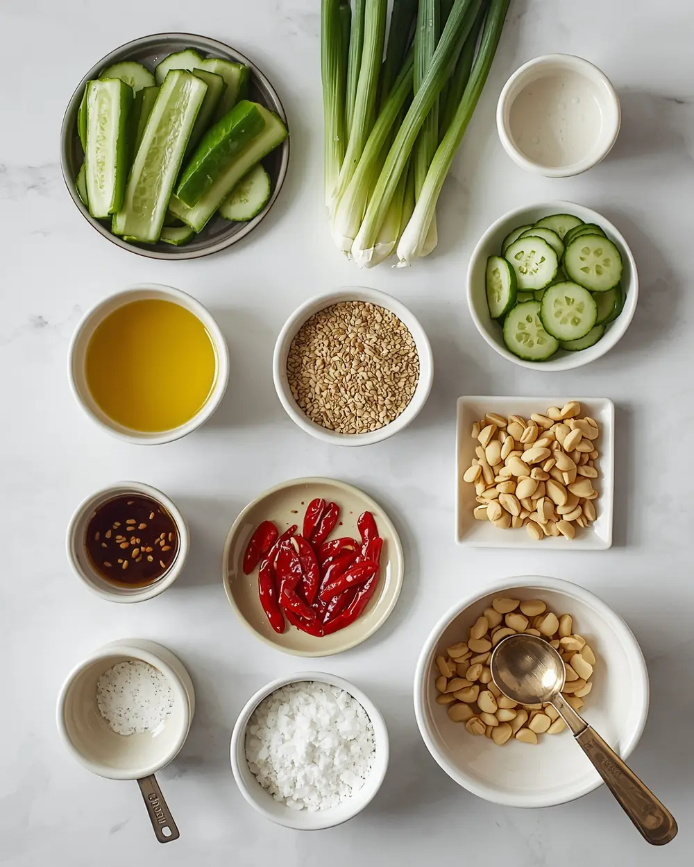 Ingredients for spicy Asian cucumber sesame salad