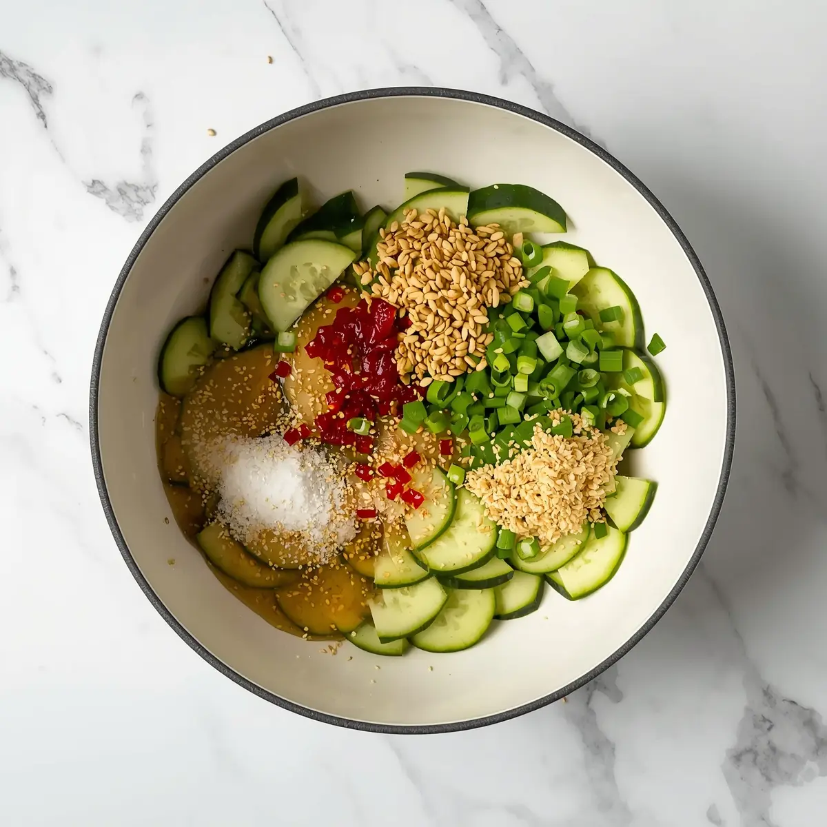 Cooking instructions for spicy Asian cucumber sesame salad