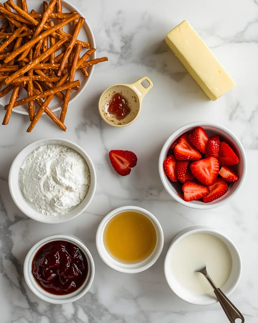 Ingredients for strawberry pretzel salad summer
