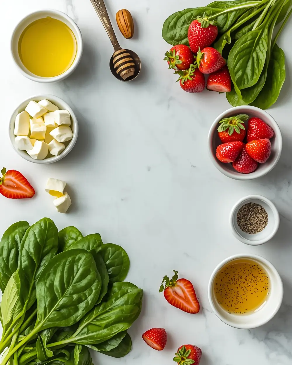 Ingredients for strawberry spinach salad poppy seed