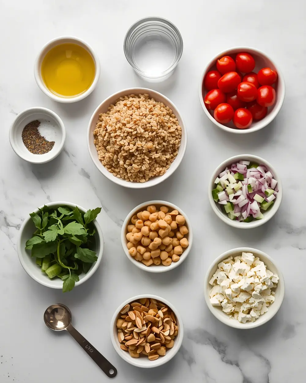 Ingredients for summer farro grain salad
