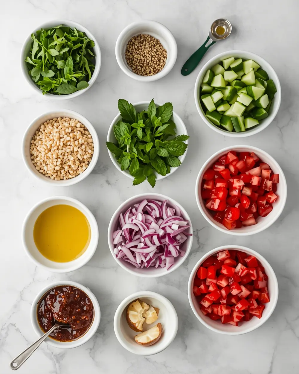 Ingredients for summer tabbouleh fresh herb