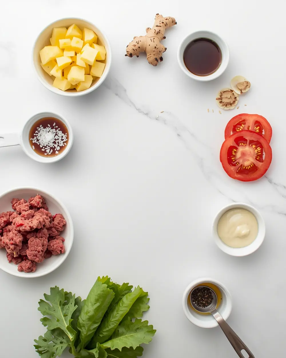 Ingredients for teriyaki beef burger pineapple