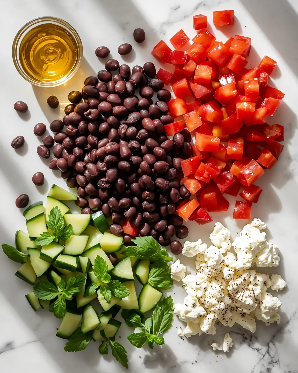 Ingredients for three bean summer salad