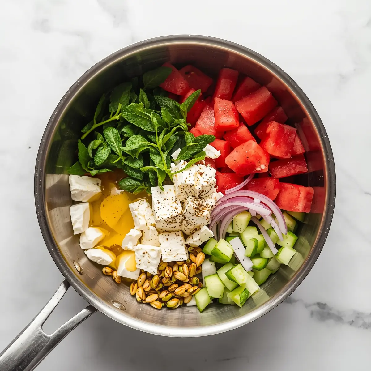 Cooking instructions for watermelon feta mint salad