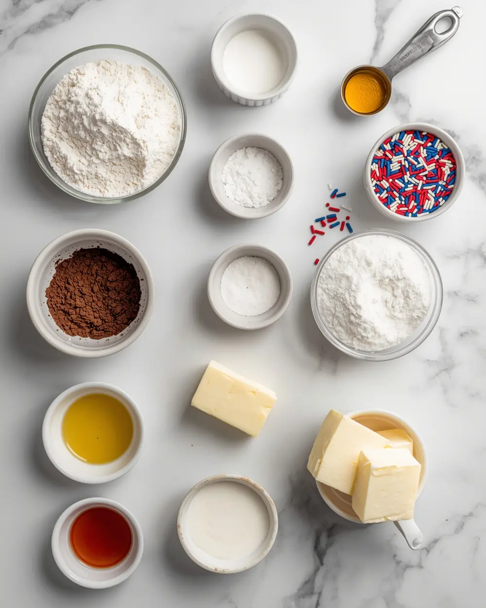 Ingredients for 4th of july brownie bites recipe