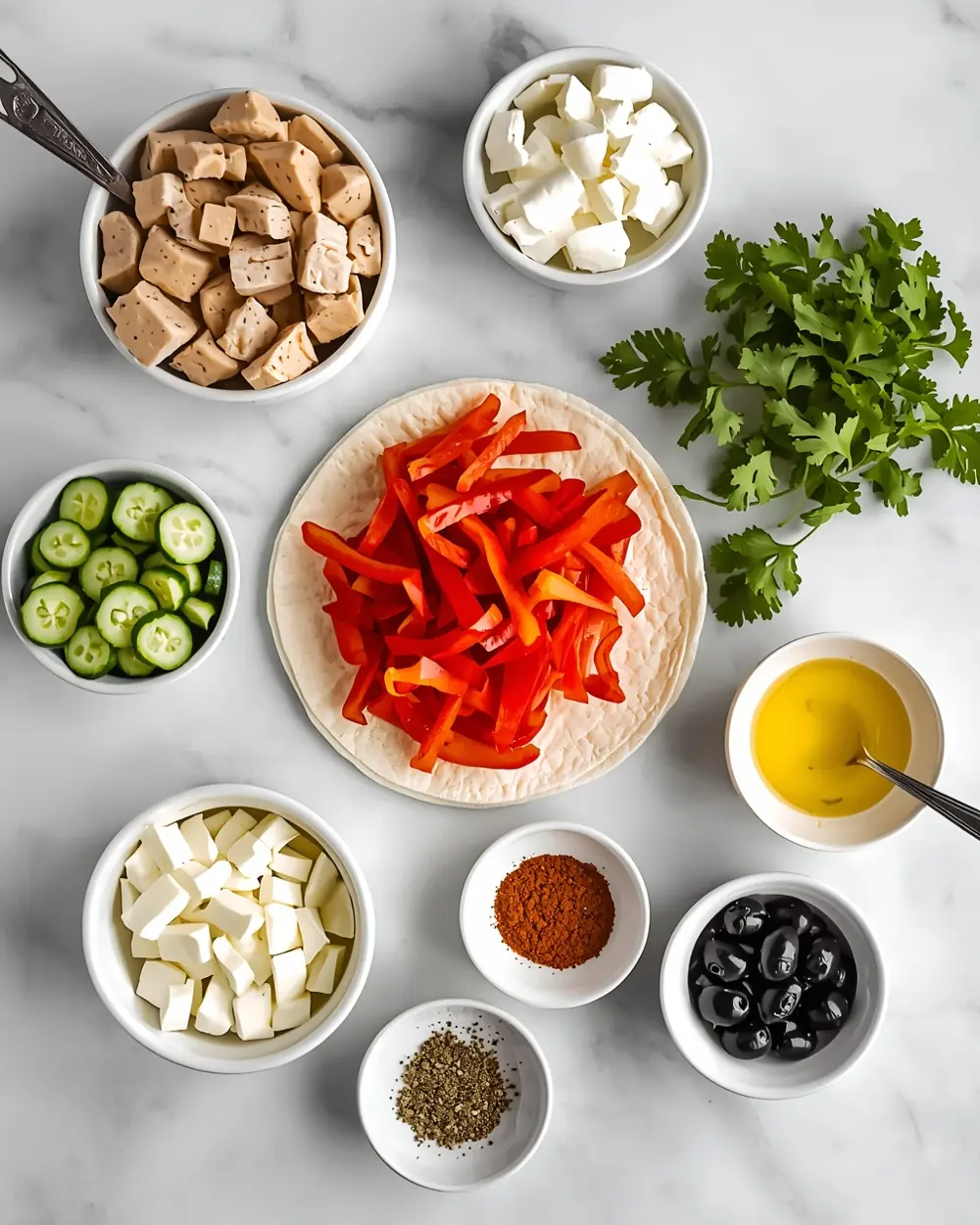 Ingredients for 4th of july tortilla pinwheels recipe